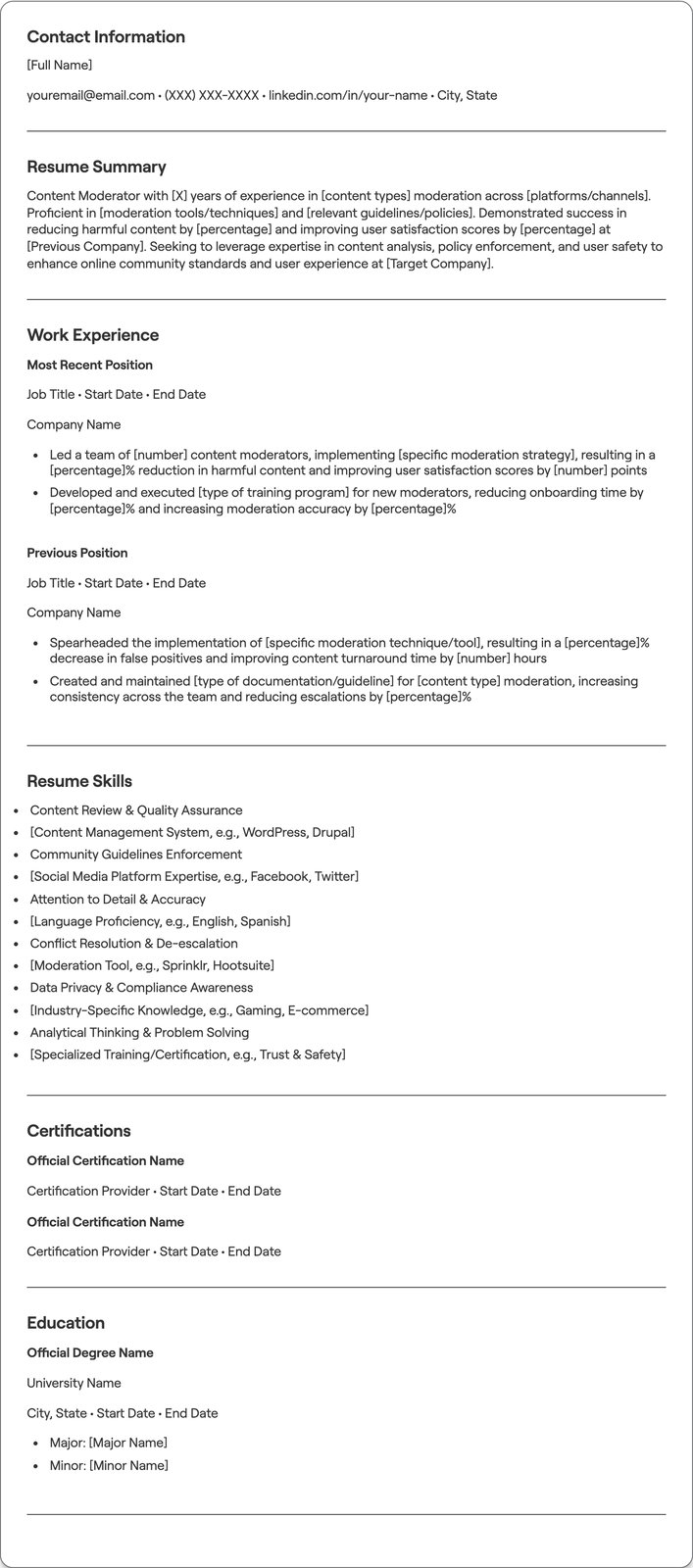 Content Moderator resume example