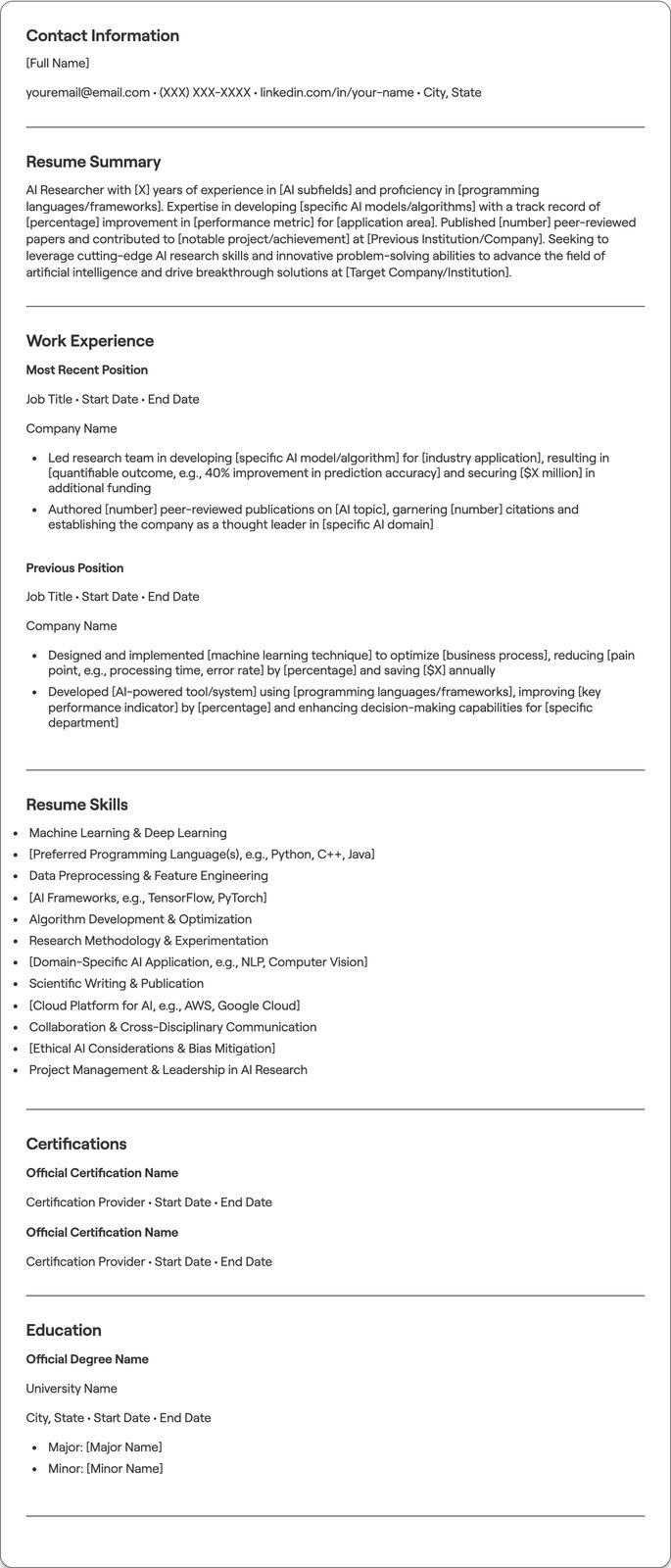 AI Researcher resume example