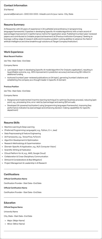 AI Researcher resume example