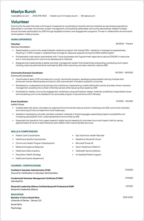 Volunteer resume example