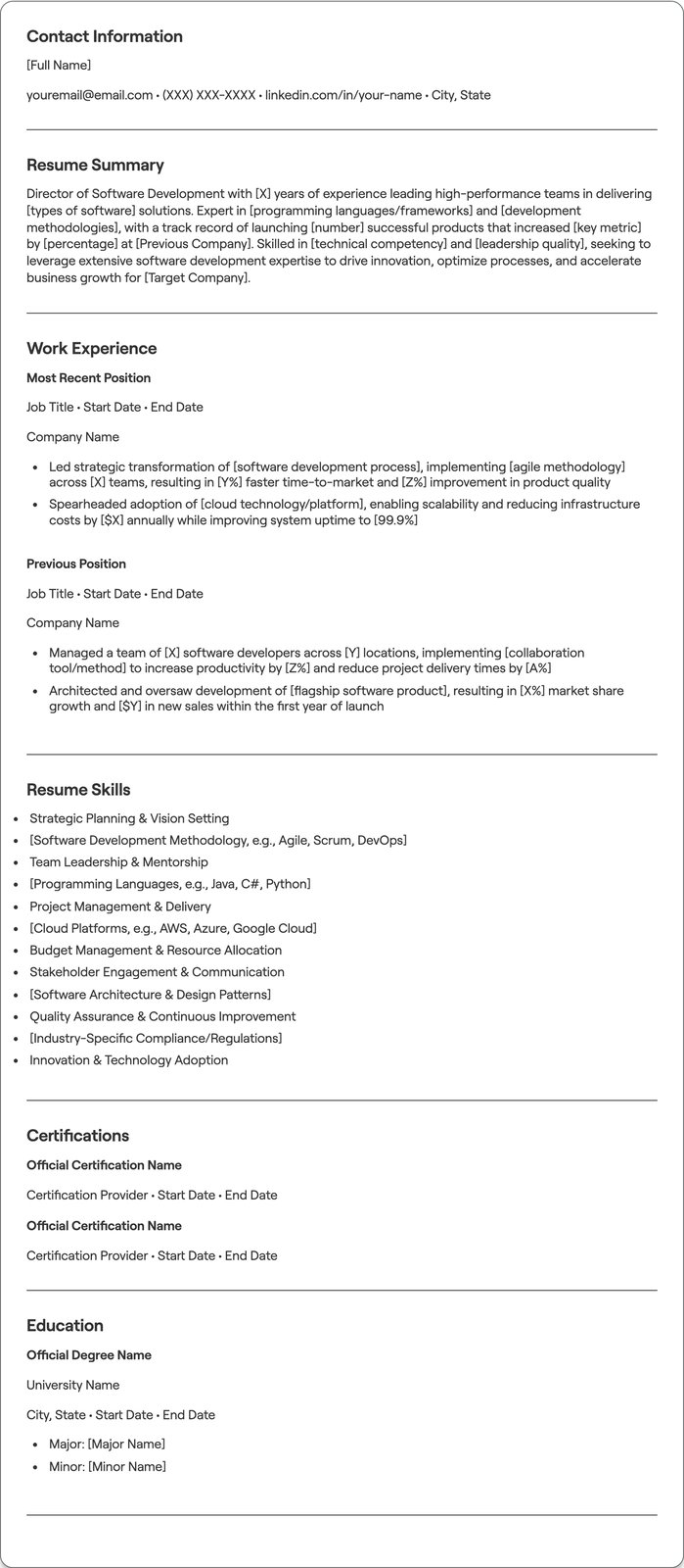 Director of Software Development resume example