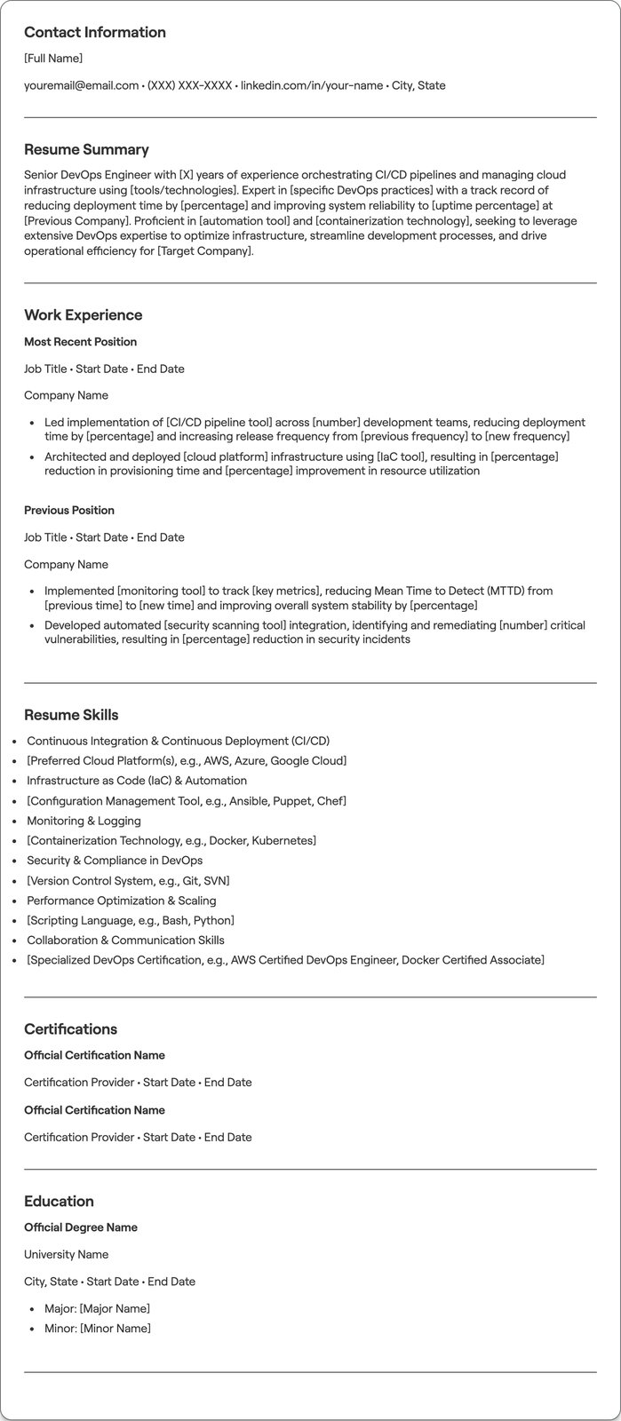 Senior DevOps Engineer resume example