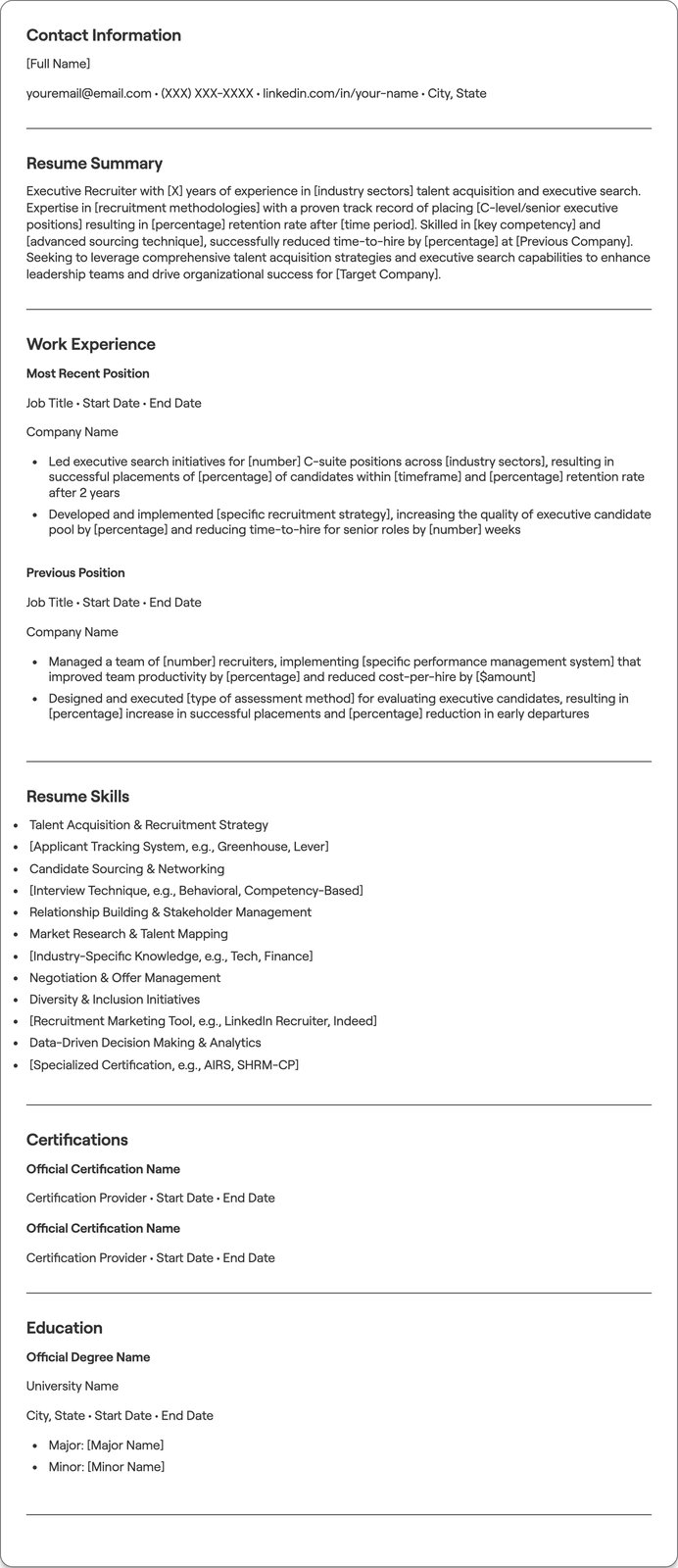 Executive Recruiter resume example
