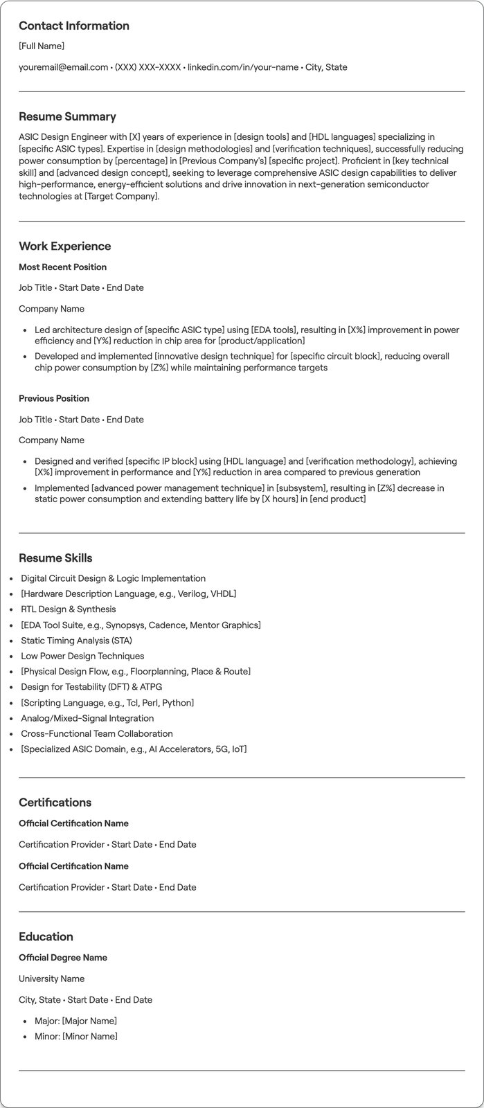 ASIC Design Engineer resume example