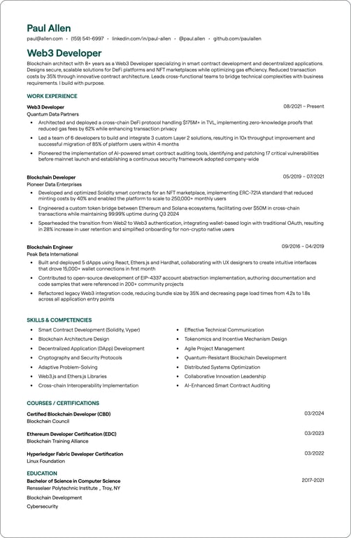 Web3 Developer resume preview