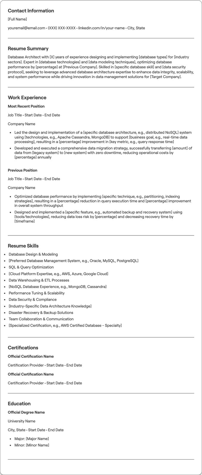 Database Architect resume example