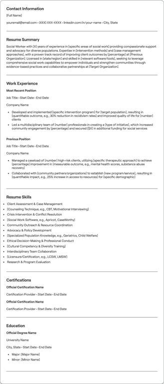 Social Worker resume preview
