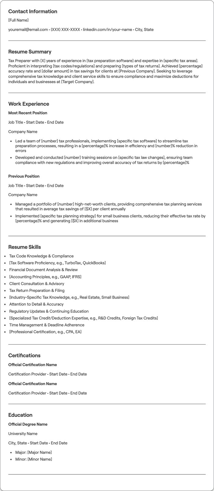 Tax Preparer resume example