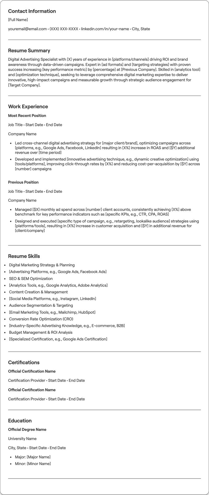Digital Advertising resume example