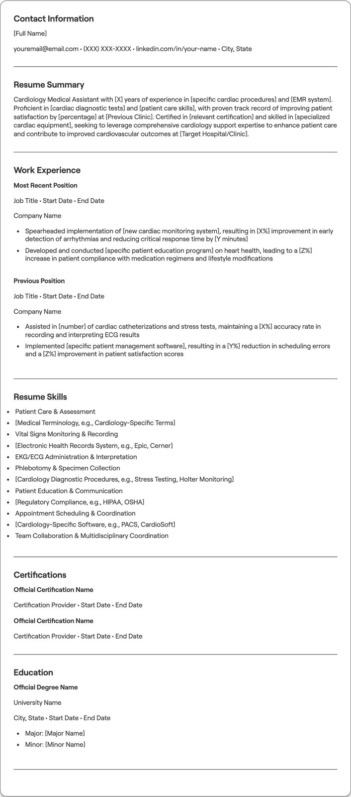 Cardiology Medical Assistant resume example