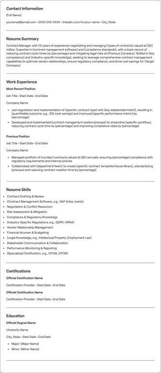 Contract Manager resume example