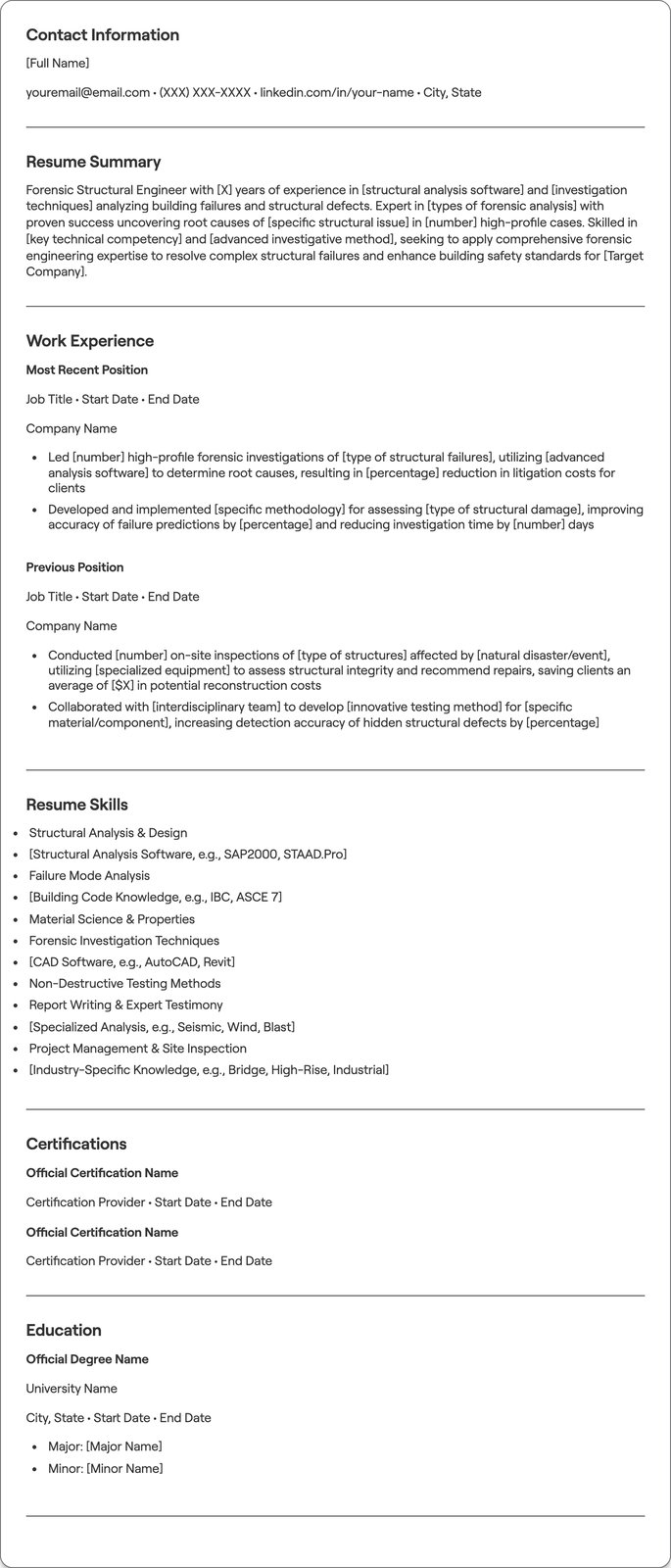 Forensic Structural Engineer resume example