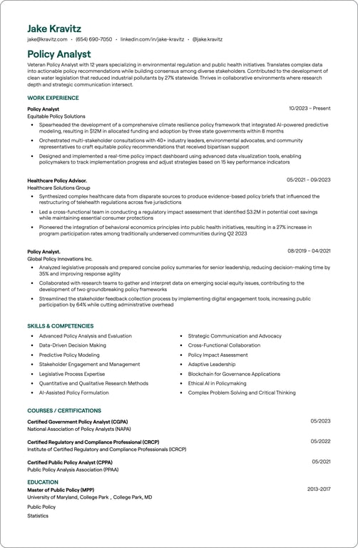 Policy Analyst resume example