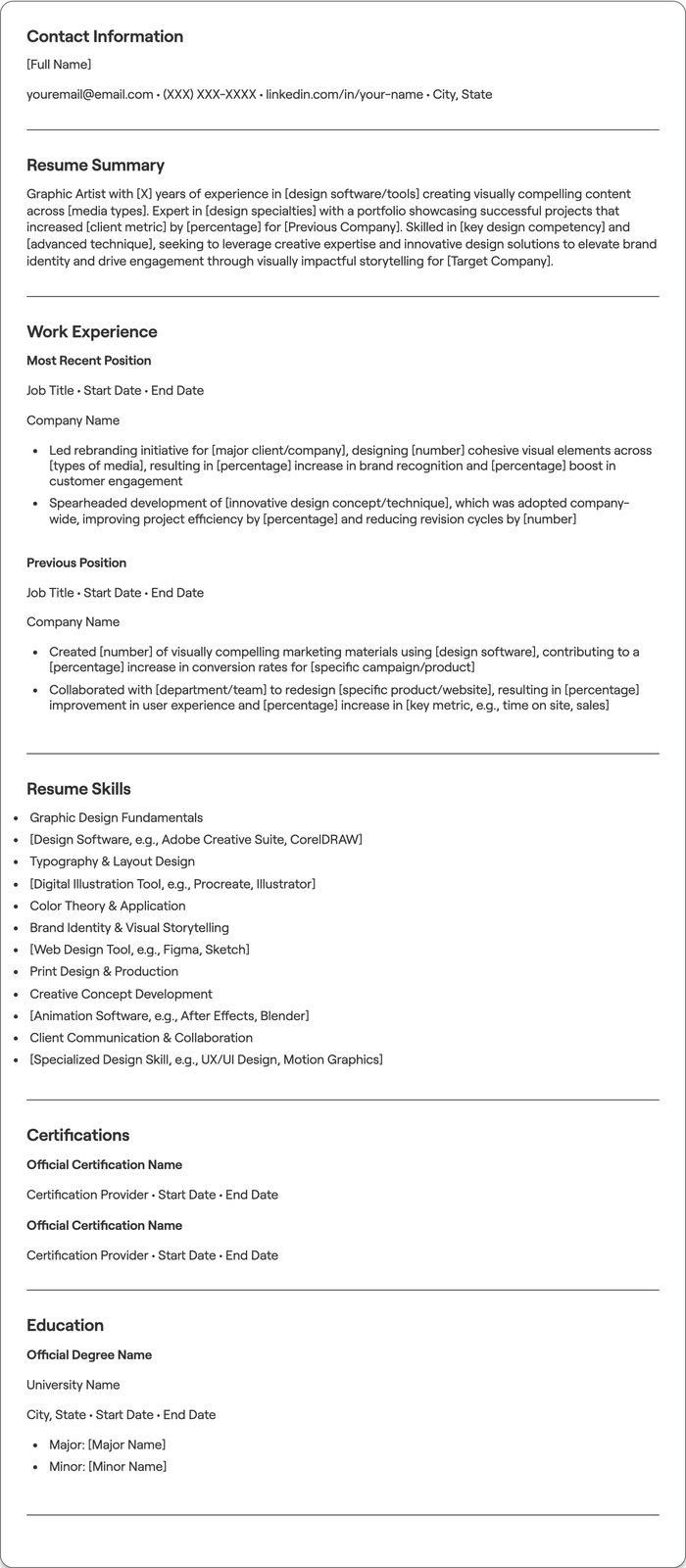 Graphic Artist resume example
