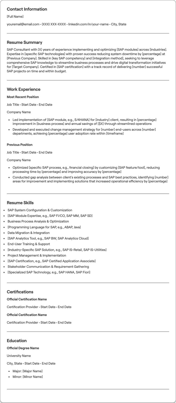 SAP Consultant resume example