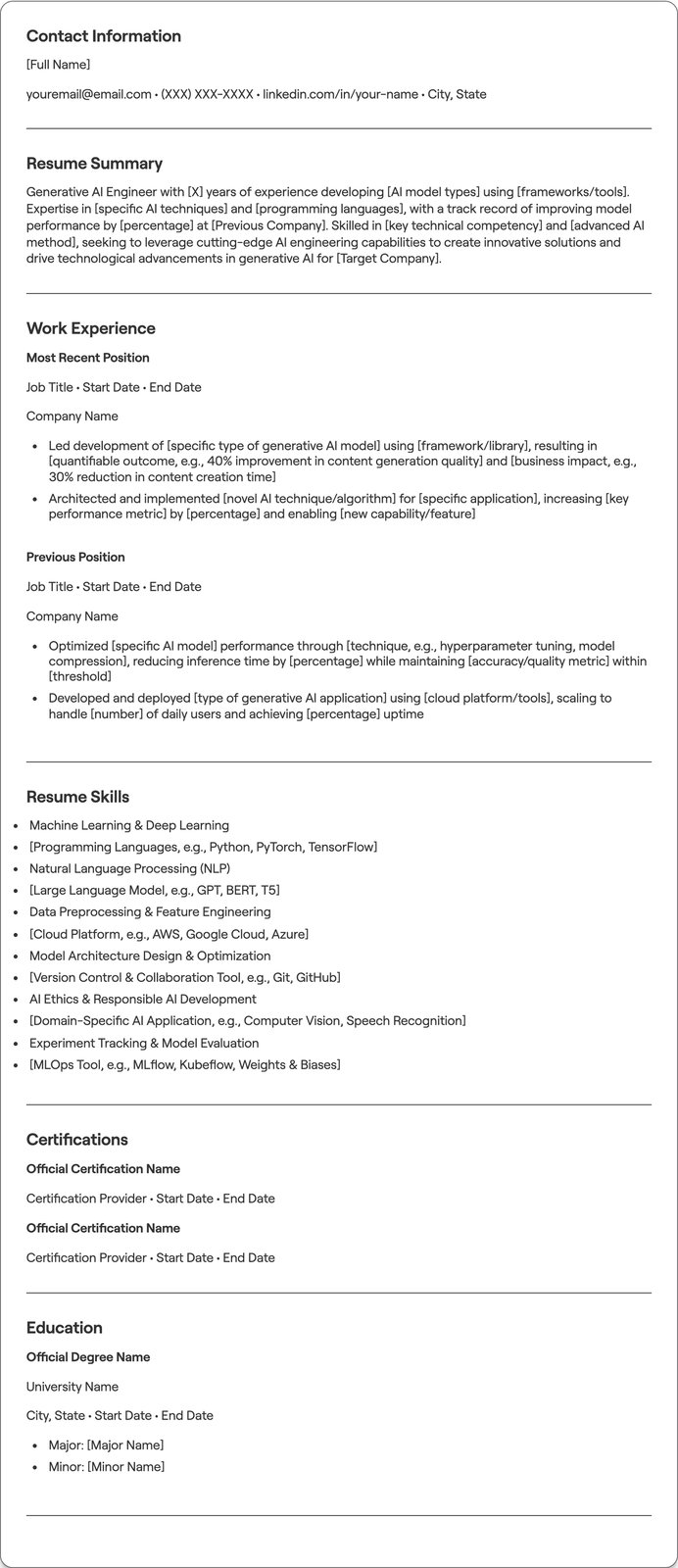 Generative AI Engineer resume example