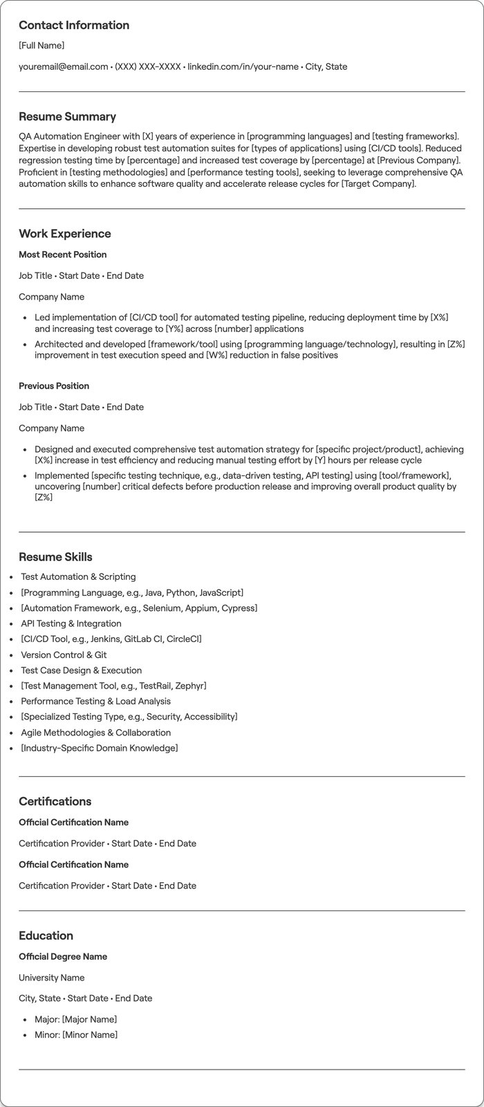 QA Automation Engineer resume example