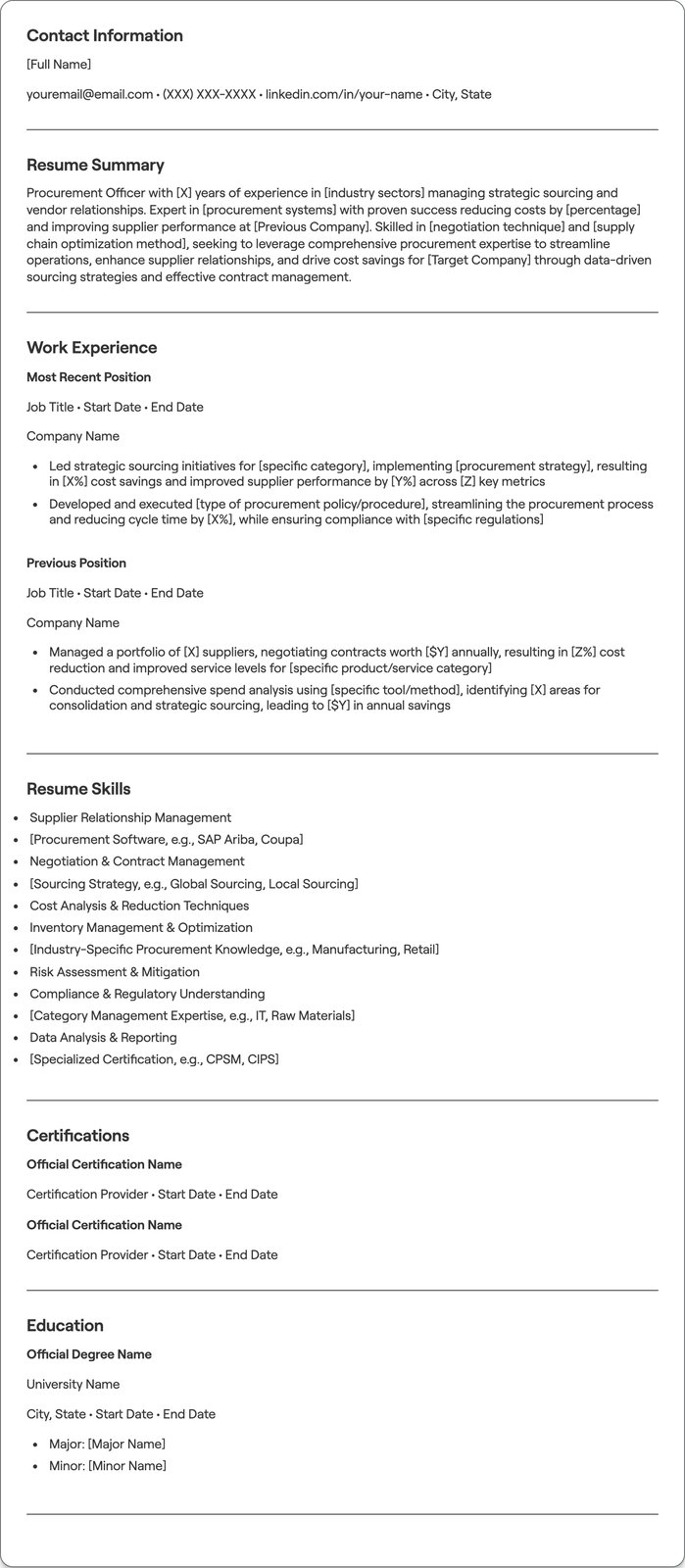 Procurement Officer resume example