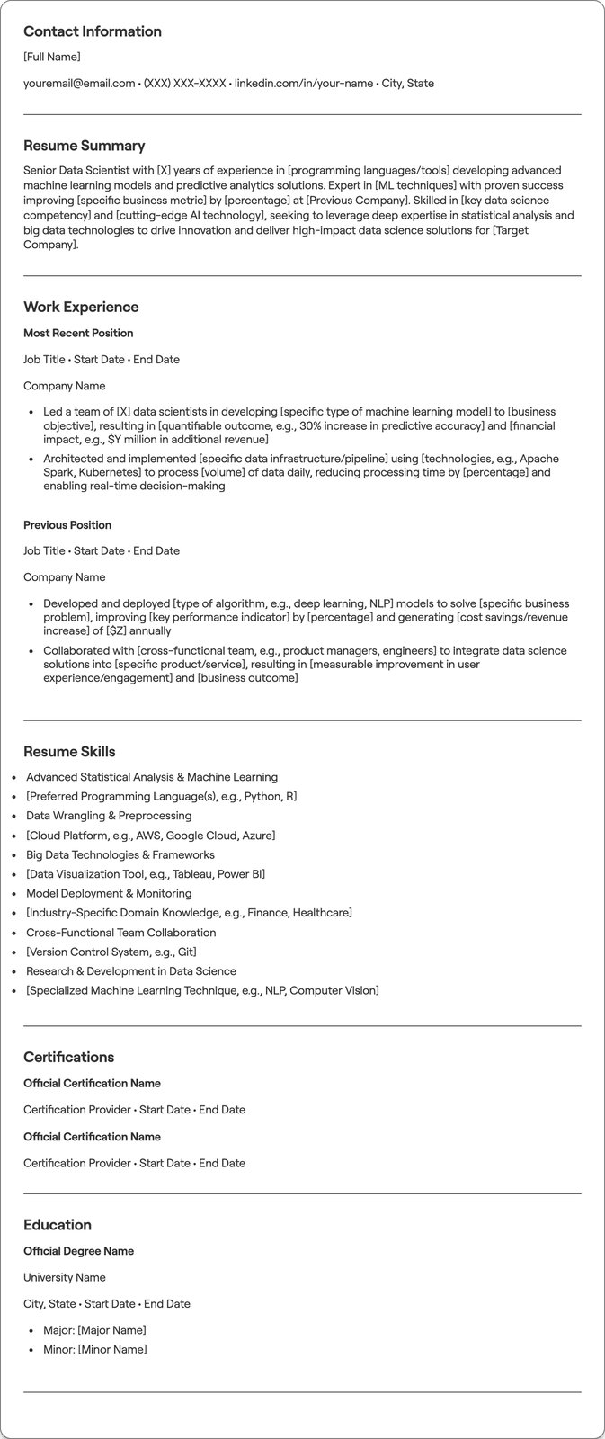 Senior Data Scientist resume example