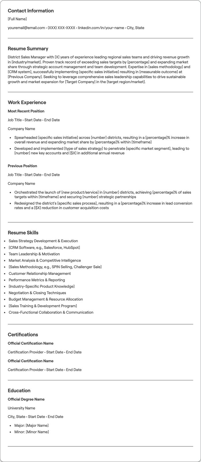 District Sales Manager resume example