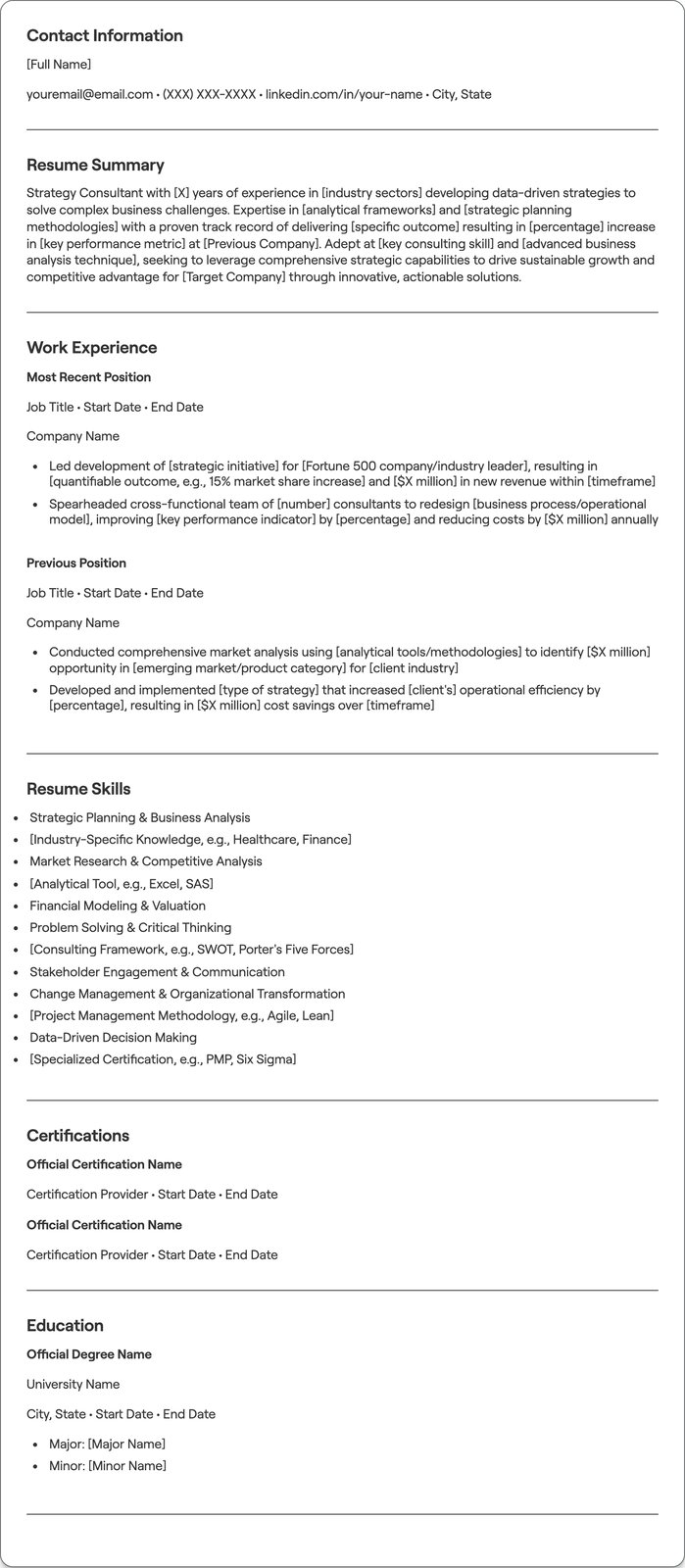 Strategy Consultant resume example