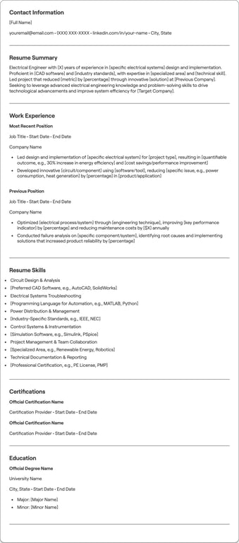 Electrical Engineer resume preview