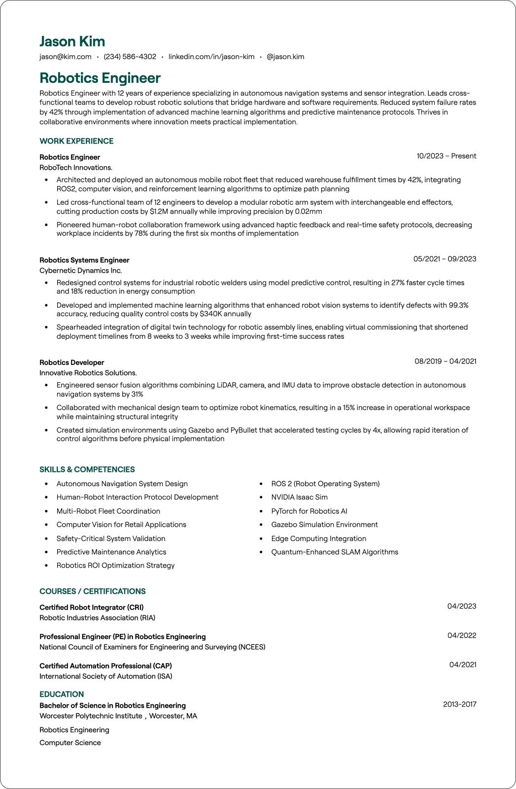 Robotic Process Automation Engineer resume example