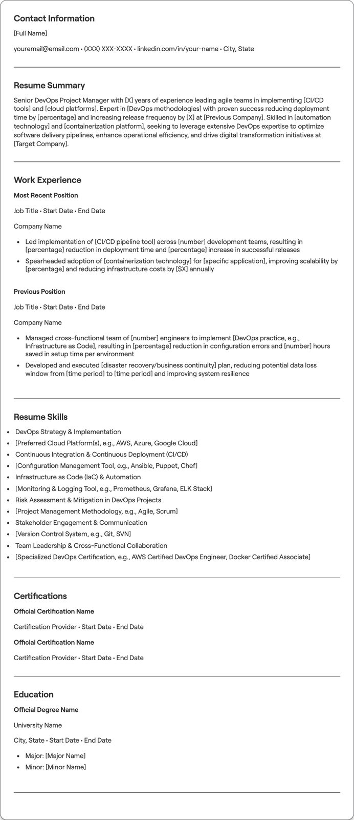 Senior DevOps Project Manager resume example