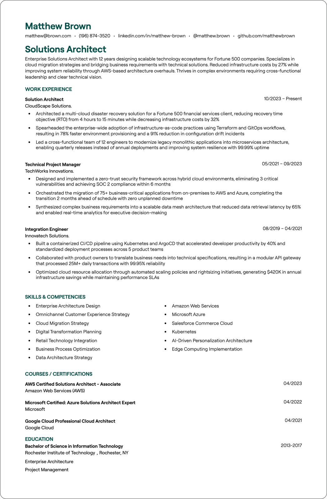 Software Architect resume example