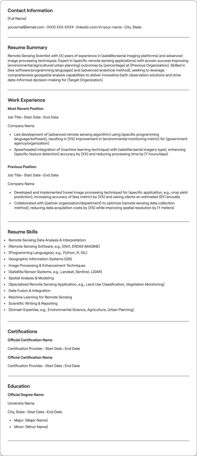 Remote Sensing Scientist resume example