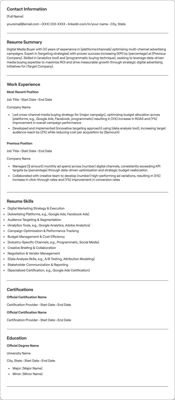 Digital Media Buyer resume example