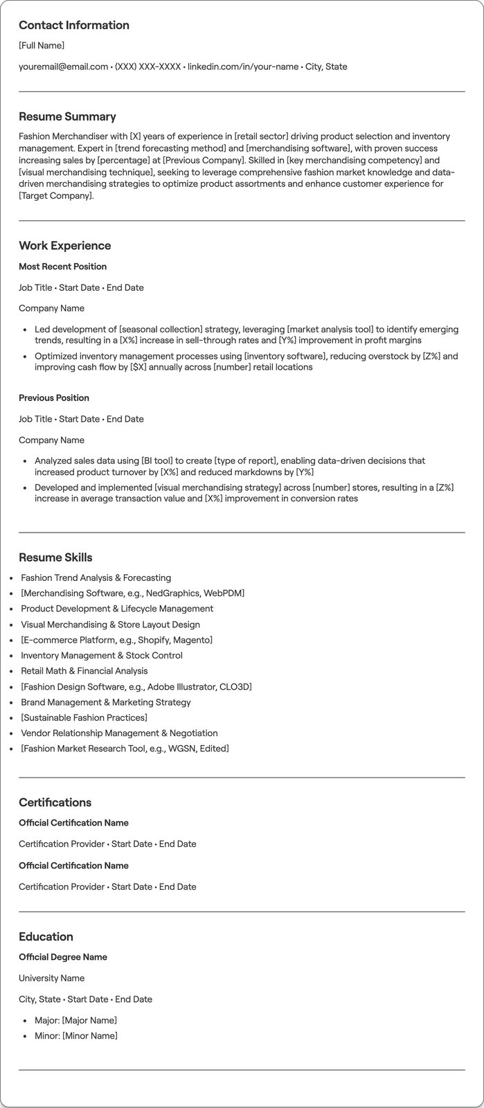 Fashion Merchandiser resume example