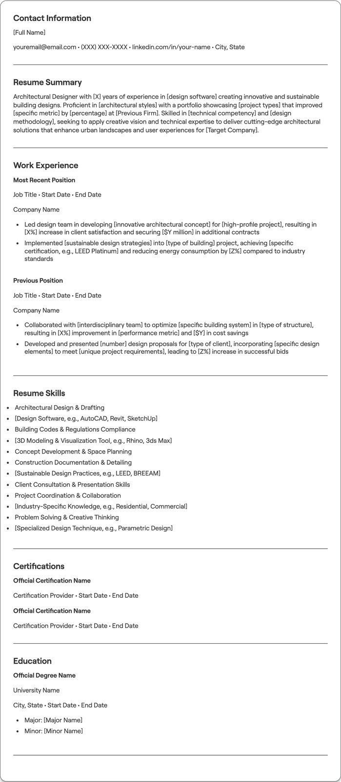 Architectural Designer resume example
