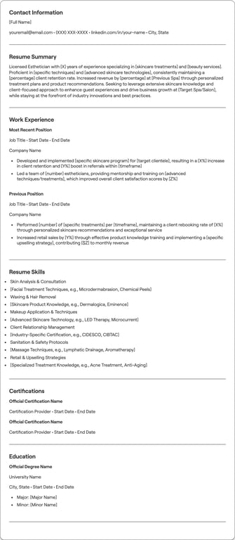 Esthetician resume preview