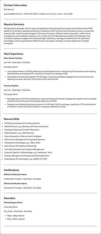 HR Operations Manager resume example
