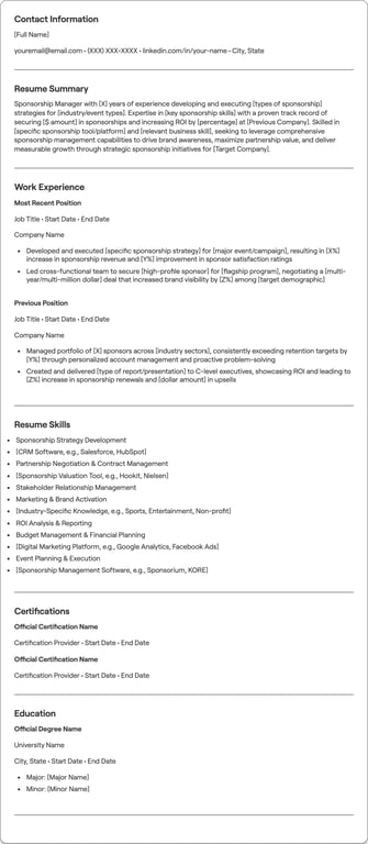 Sponsorship Manager resume example