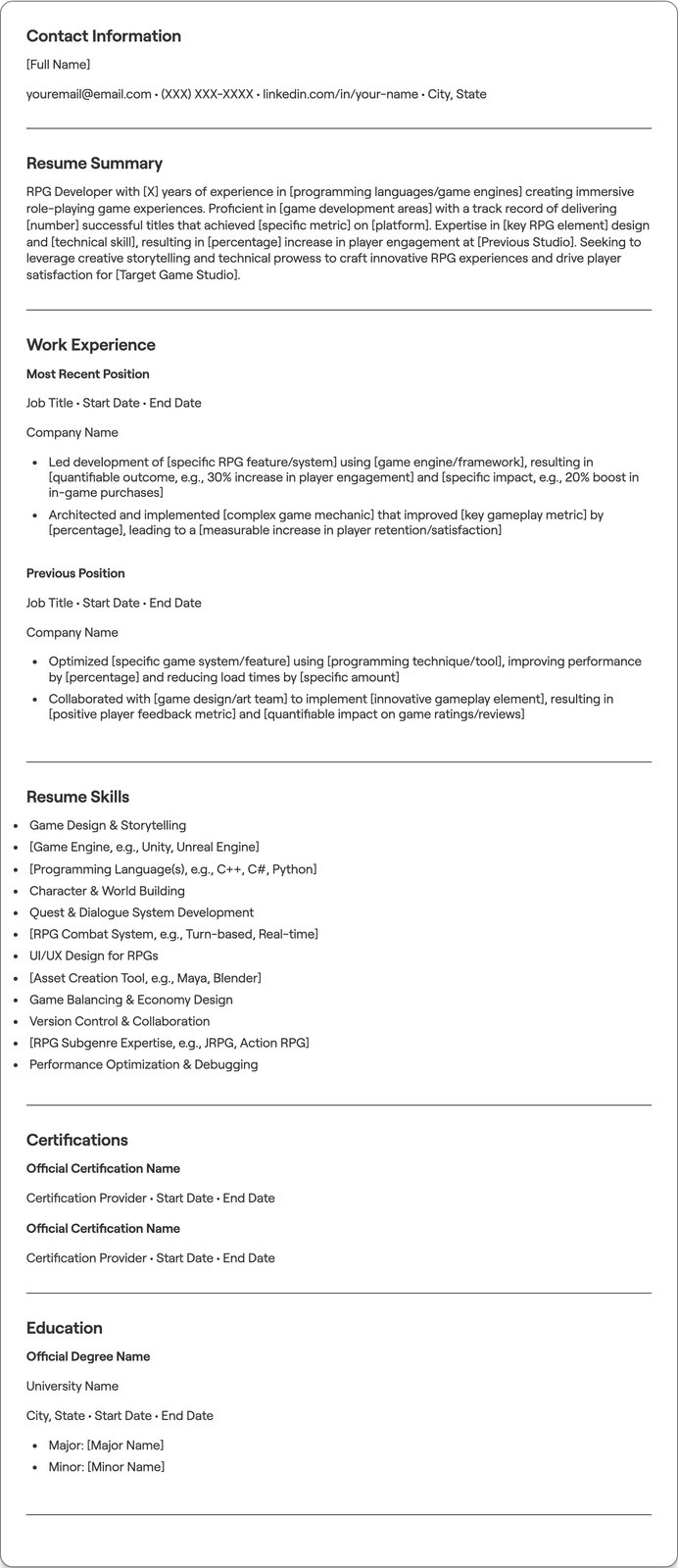 RPG Developer resume example