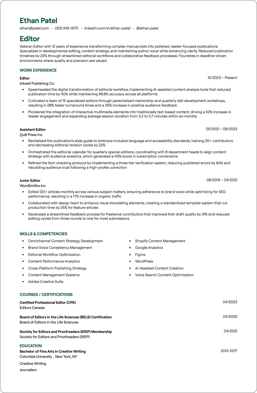 Technical Editor resume example