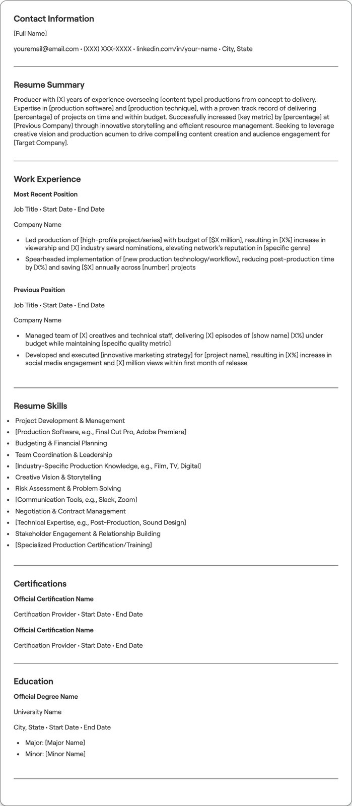 Producer resume example