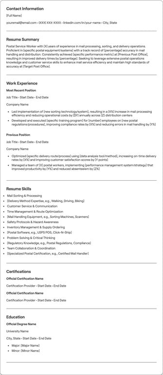 Postal Service resume preview