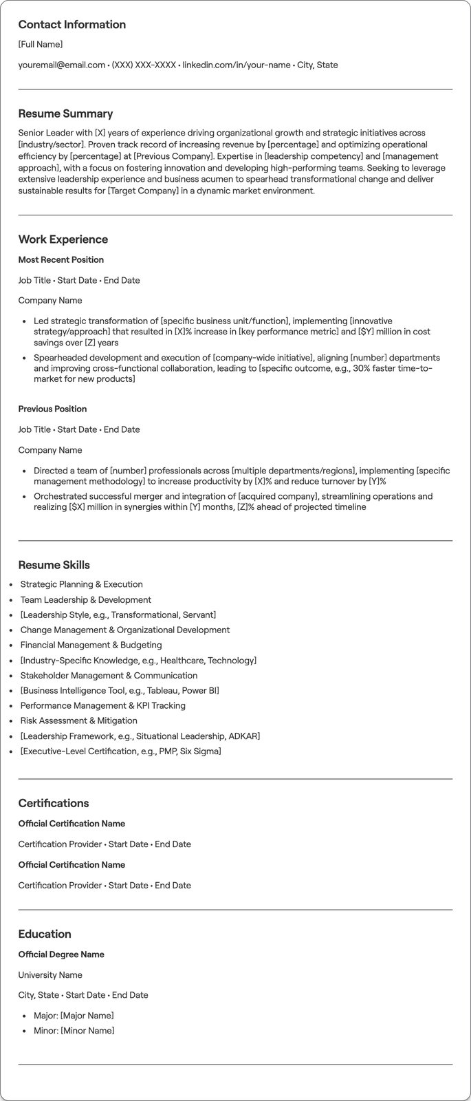 Senior Leader resume example