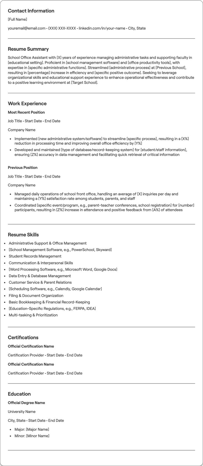 School Office Assistant resume example