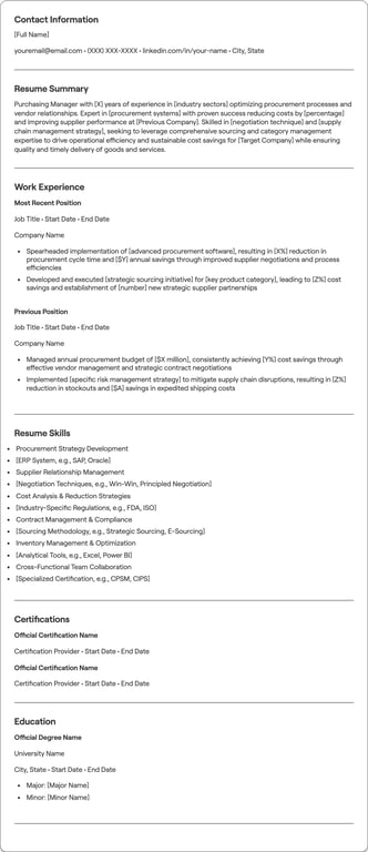 Purchasing Manager resume preview