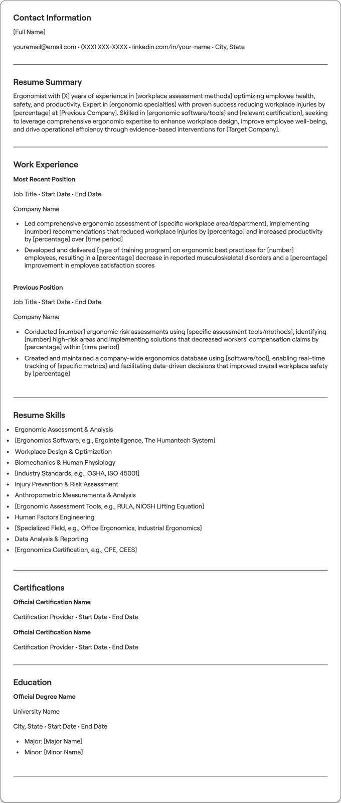 Ergonomist resume example