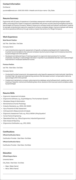 Ergonomist resume preview
