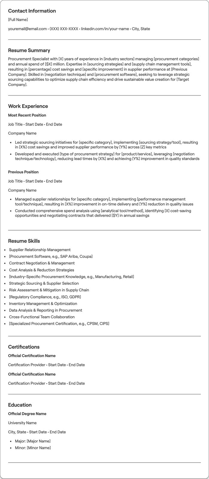 Procurement resume example