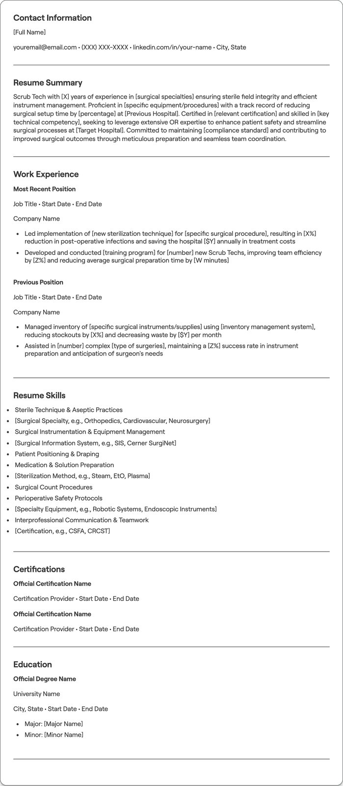 Scrub Tech resume example