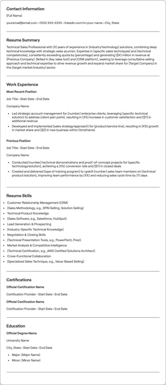 Technical Sales resume example