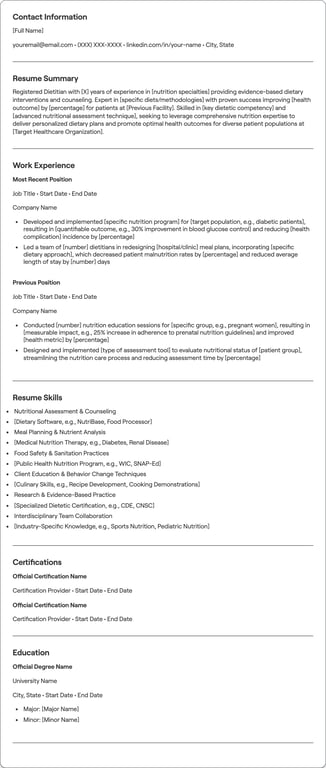 Dietician resume example