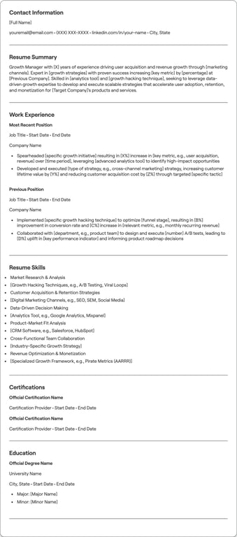 Growth Manager resume example